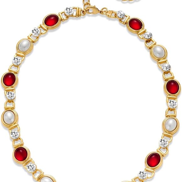 Imitation Pearl Necklace Vintage Pearl Choker Necklace Statement Necklaces Red N - Picture 1 of 6